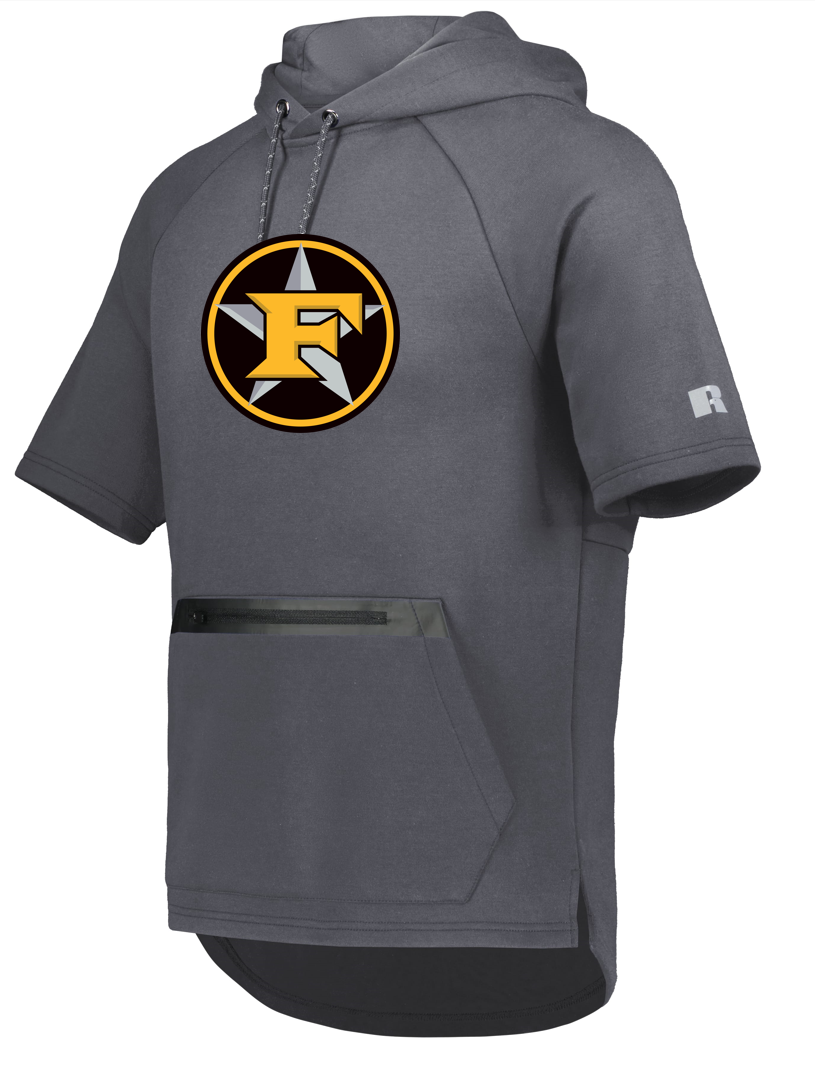 Russell Legend Short Sleeve Tech Fleece Hoodie w/ "Shield" logo.